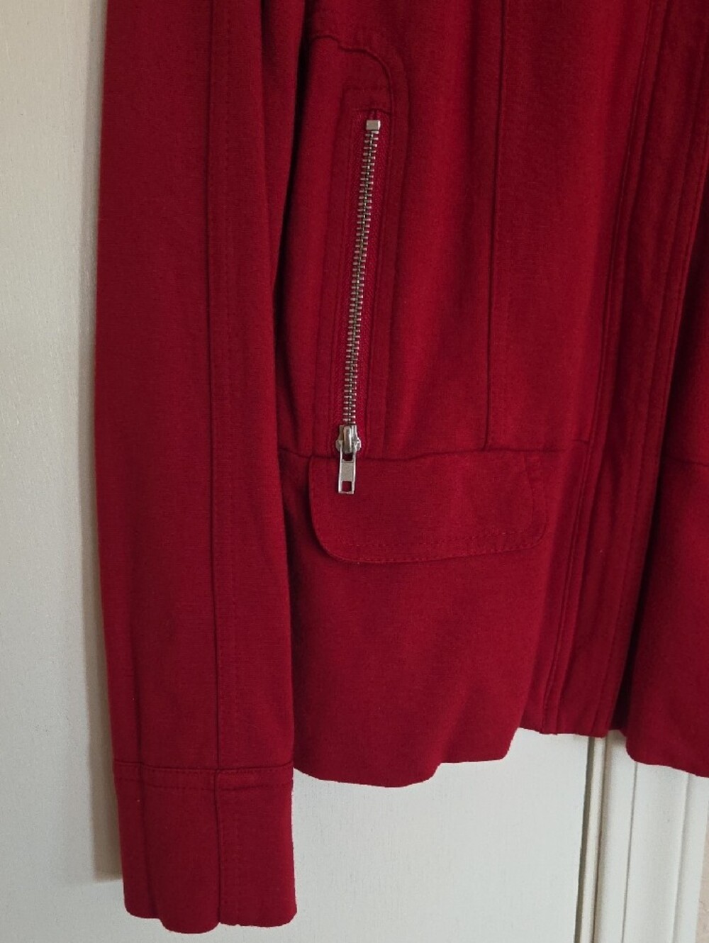 Chico's Vibrant Red Snap-Stand Collar Zip Pocket Jacket - Picture 5 of 10